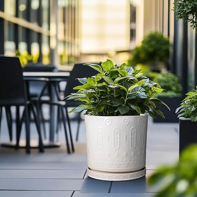 Ceramic Pots for Plants 12 Inch - Large Ceramic Planters for Indoor Plants Outdoor Modern Flower Pot with Drainage Holes and Saucer for Office Garden Patio White