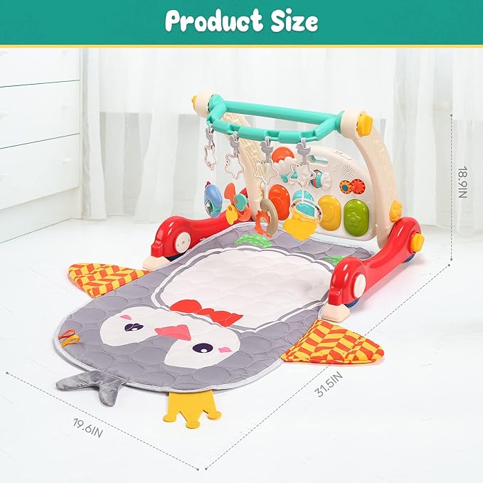 CUTE STONE Baby Gym Play Mat & Learning Walker, Activity Mat with Play Piano, Musical Activity Center with Lights, Baby Push Walkers & Tummy Time Mat for Infant Newborn Toddlers