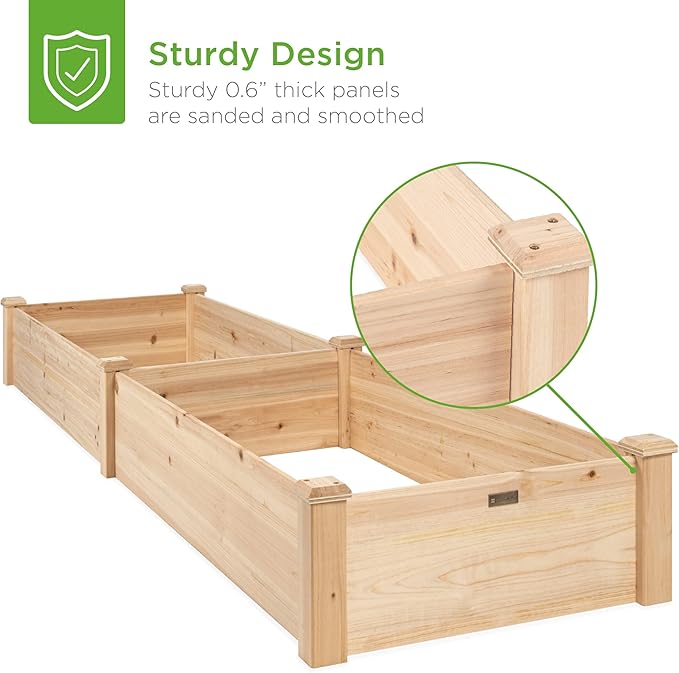 Best Choice Products 8x2ft Outdoor Wooden Raised Garden Bed Planter for Vegetables, Grass, Lawn, Yard - Natural