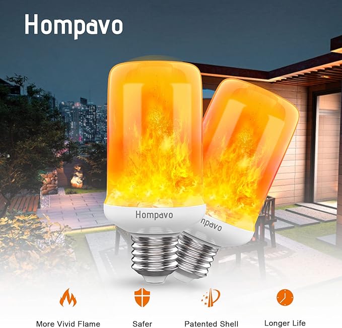 Hompavo 【Upgraded】 LED Flame Light Bulbs, 4 Modes Flickering Light Bulbs with Upside Down Effect, E26/E27 Base Flame Bulb for Halloween, Christmas, Indoor and Outdoor Decoration (White-2 Pack)