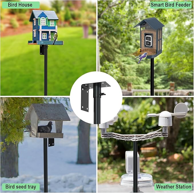 ERYTLLY Bird House Pole Mount Kit 80 Inch 2 Pair Hooks Multi Feeders Bird Bath Feeder Tray - Heavy Duty Adjustable Bluebird Feeder Support Rod Stand Set for Outside, Yard, Garden