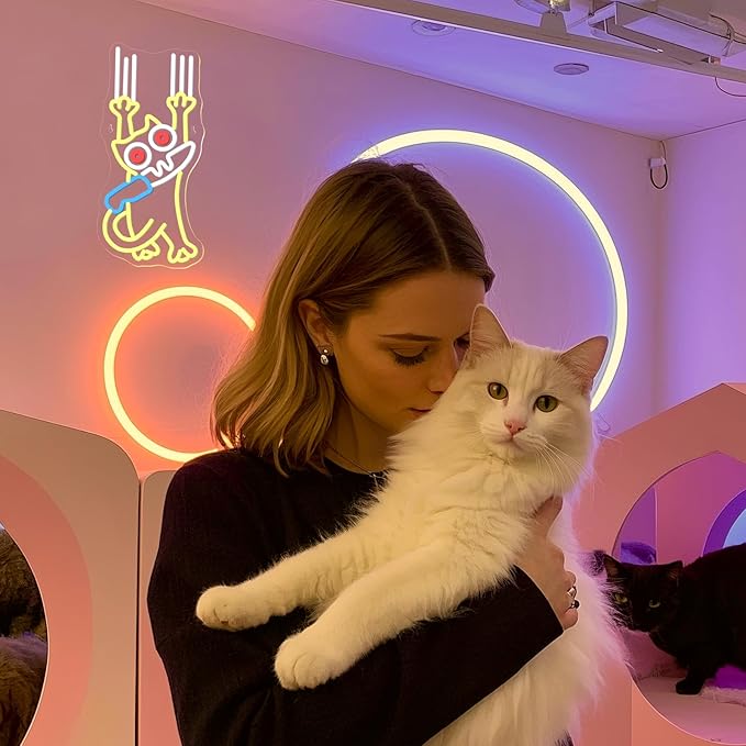 Cat Kinfe Neon Sign Dimmable Cute Cat Led Signs for Wall Decor LED USB Powered Animal Neon Light Sign for Bedroom Coffee Restaurant Kitchen Decoration Birthday Gifts