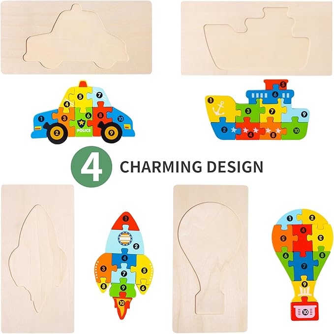 6 Pack Wooden Vehicle Toddler Puzzles for Kids Ages 3 4 5 6, Baby Montessori Toys for Kids Age 3 Years+, Transport Vehicles Learning Jigsaw Toys for Boy Girl Ideal Gift