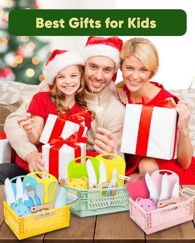 Kids Knife Set for Real Cooking, Toddler Safe Kitchen Tools, Montessori Cooking Set for Toddlers, Kids Cutting Board and Knife Set, Montessori Birthday for Kid