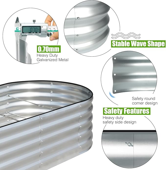 SnugNiture Galvanized Raised Garden Bed, 8x4x1.5ft Oval Metal Planter Box for Planting Outdoor Plants Vegetables