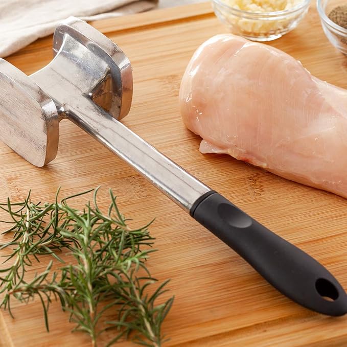 Restaurantware Met Lux Meat Tenderizer 1 Double-Sided Meat Mallet - Textured Surface Smooth Surface Aluminum Meat Pounder Ergonomic Handle For Tenderizing Steak Or Poultry
