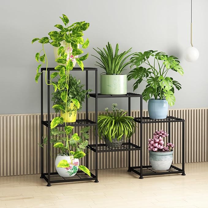 Metal Plant Stand Indoor Metal Plant Stands Outdoor Tiered Plant Shelf for Multiple Plants, 3 Tiers 7 Potted Ladder Plant Holder Table Plant Pot Stand for Window Garden Balcony Living Room