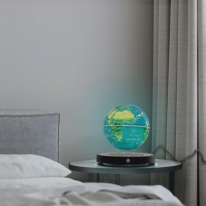 6" Magnetic Levitating Globe, 360°Rotating Geographic Globes Levitating Globes with LED Light Floating Magnetic Levitation Floating Globe for Desk Home Office Classroom Decor(Blue+Black/Style A)