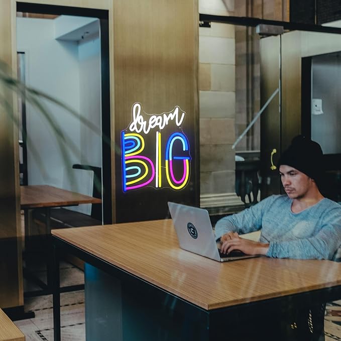 Dream Big Neon Signs for Wall Decor Colorful Letter Neon Sign Inspiring Quotes Neon Light LED Motivational Decor Dream Neon Light Sign for Bedroom Classroom Office Dorm Decoration