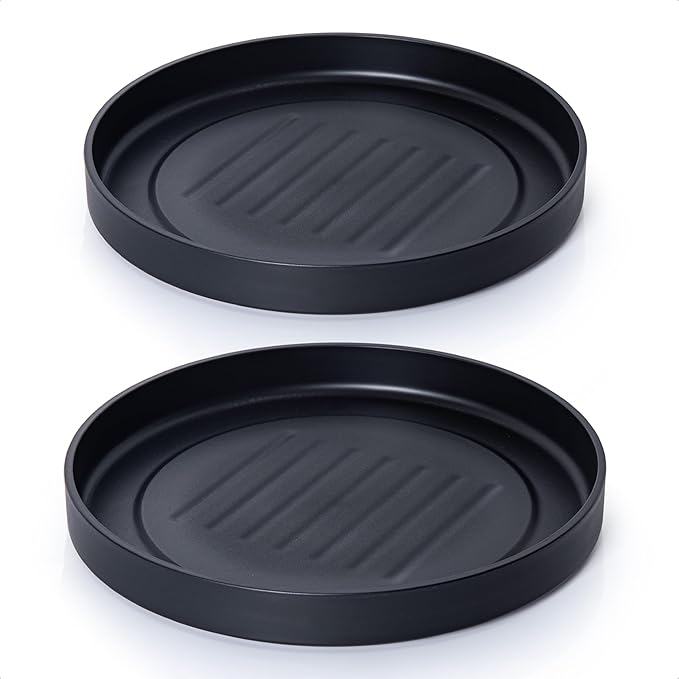 Phoenix Vine 12 Inch Plastic Plant Saucer Water Drip Tray, Heavy Sturdy Round Plant Drainage Tray for Indoors Outdoor, Set of 2, Matte Black, 21-TY-12B-2