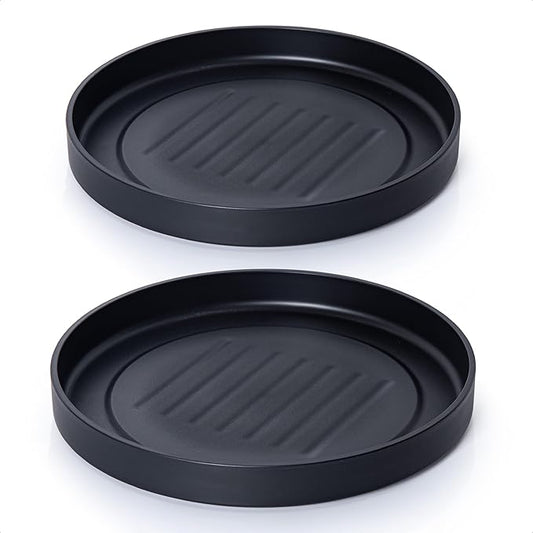 Phoenix Vine 12 Inch Plastic Plant Saucer Water Drip Tray, Heavy Sturdy Round Plant Drainage Tray for Indoors Outdoor, Set of 2, Matte Black, 21-TY-12B-2