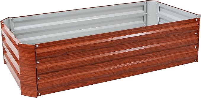 Sunnydaze 11.75" H Raised Metal Garden Bed - Galvanized Raised Garden Bed Outdoor for Vegetables and Flowers - Woodgrain - 4' x 2' Rectangle