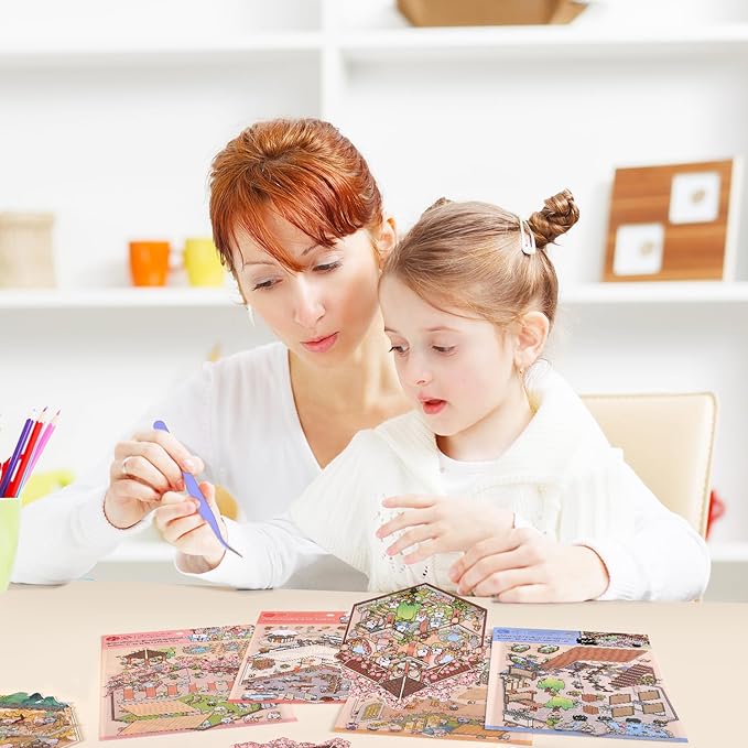 Girls 3D Miniature Scene Stickers, 4 Sets Chinese Courtyard DIY House Stickers for Lunar New Year, Spring, Summer, Auturn, Cute 3D Cartoon Sticker Scenes for Adult Kids Relief Stress Pass The Time