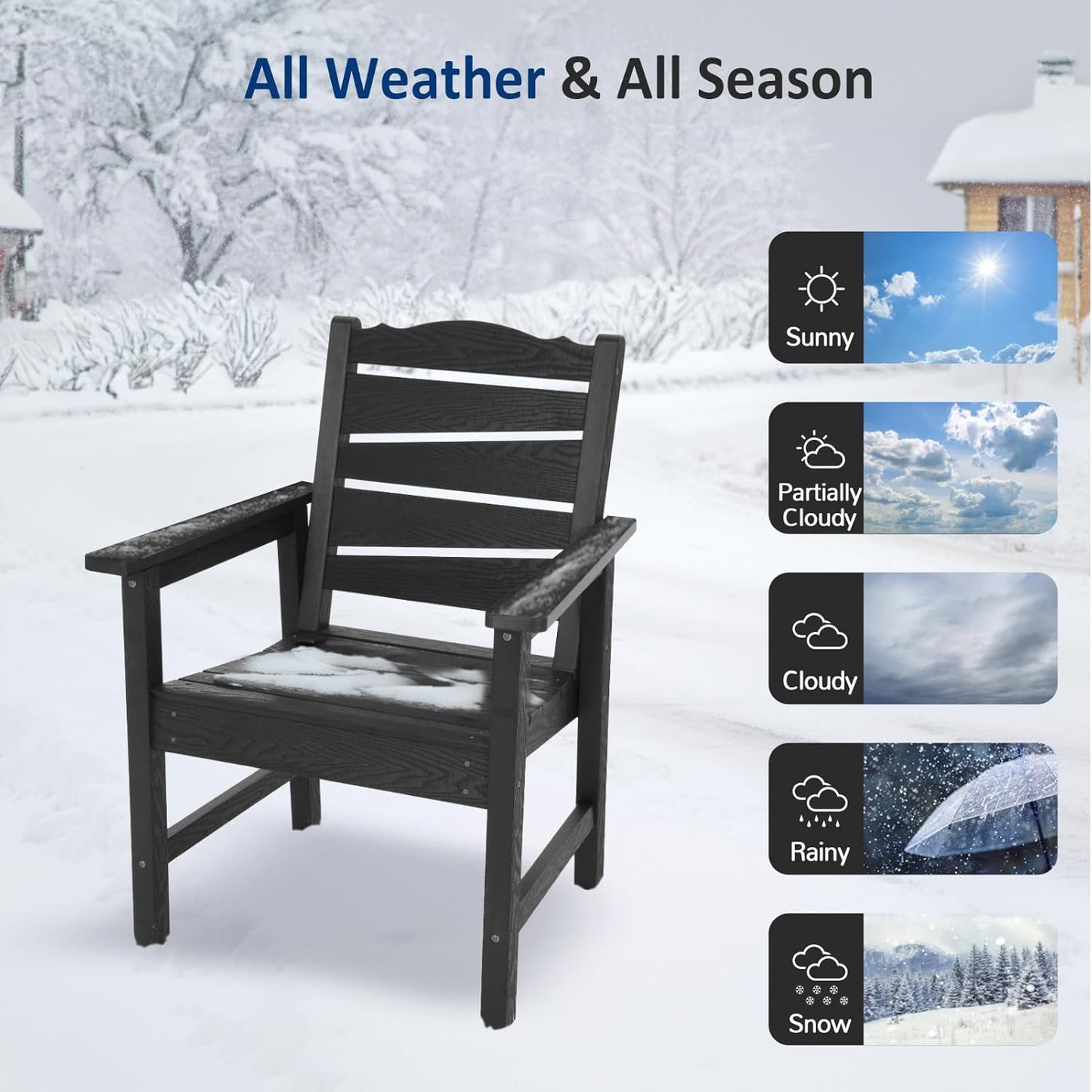 Patio Chairs Set of 2, Weatherproof HIPS Outdoor Dining Chair with Ergonomics Wide Seat, 400lbs Capacity Outdoor Chairs for Garden, Porch, Lawn & Backyard, Black