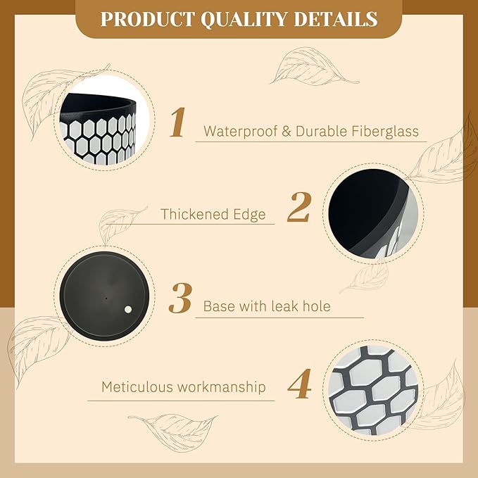 12 Inch Flower Pot Without Bracket with Drainage Holes Suitable for Indoor and Outdoor Decorative Planting (Black White Hexagon, 12 Inches)