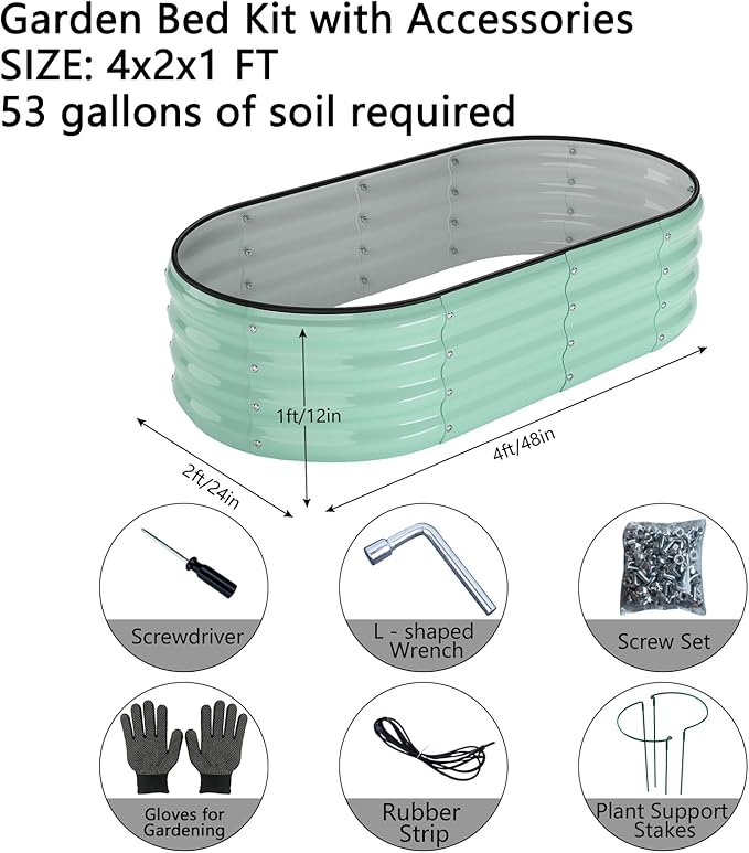 Galvanized Metal Planter Raised Garden Bed Kit for Gardening Outdoor,4x2x1ft Planter Grow Garden Box Raised Flower Bed,Long Vegetable Clearance Herb Raised Garden Beds for Gardening Green