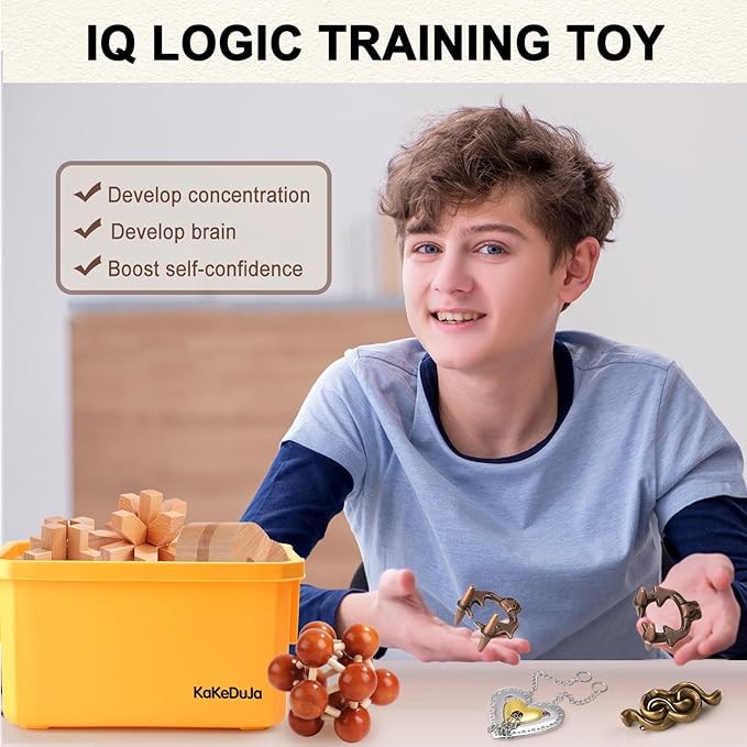 Metal Brain Teaser Puzzles Disentanglement Puzzles Metal Wooden Brain Teaser Puzzle 16pcs Logic Metal Puzzle for Adult Kid Toy Lock Puzzles Gift for Adults Teenagers Kids