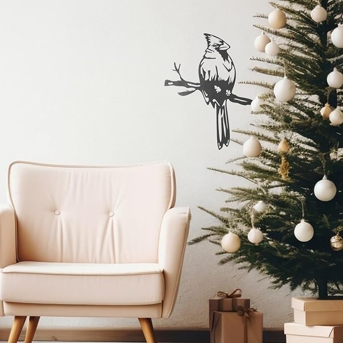 Renovatio Metal Bird Decor – Stylish Decoration for Yard & Garden – Perfect Outdoor Yard Art – 12 Gauge Thick Steel – Ideal Backyard Decor & Bird Ornaments – Cardinal Bird (Black)