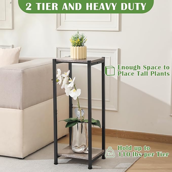 Tall Plant Stand Indoor,31 Inch Plant Stands,2 Tier Metal Plant Stand with Heavy Duty Wood,Greige and Black