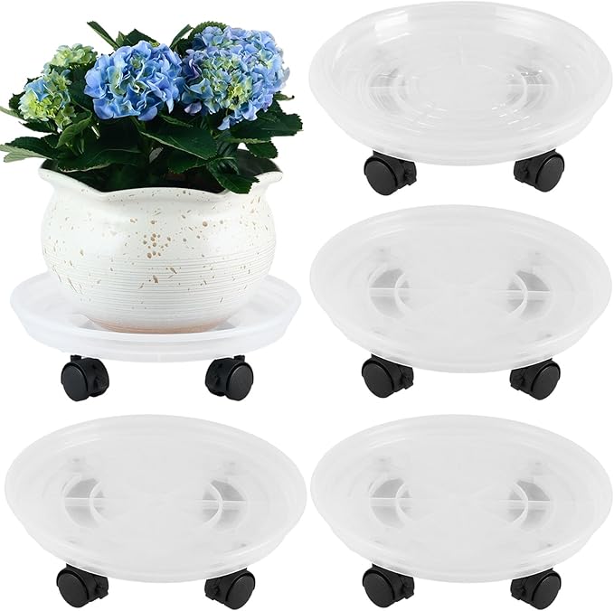 4 Packs Plant Caddy with Wheels 11.8" Plastic Rolling Plant Stands Heavy-duty Plant Dolly with Casters Indoor Outdoor Wheeled Plant Roller Base Large Planter Saucers Plant Mover