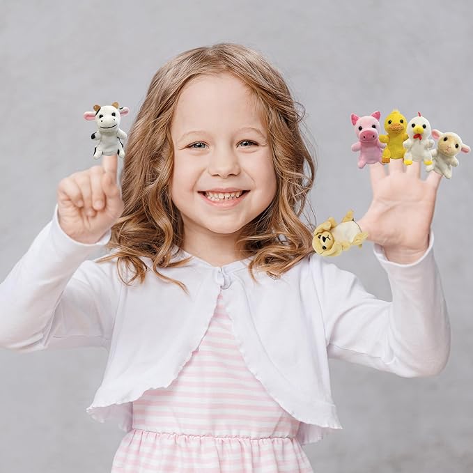 6 Pcs Farm Animals Finger Puppet with Farm Houses, Realistic Soft Plush Toy for Kids, Novelty Animals Toys Role-Playing Story Finger Puppets Plush Finger Puppets Gifts for Boys and Girls