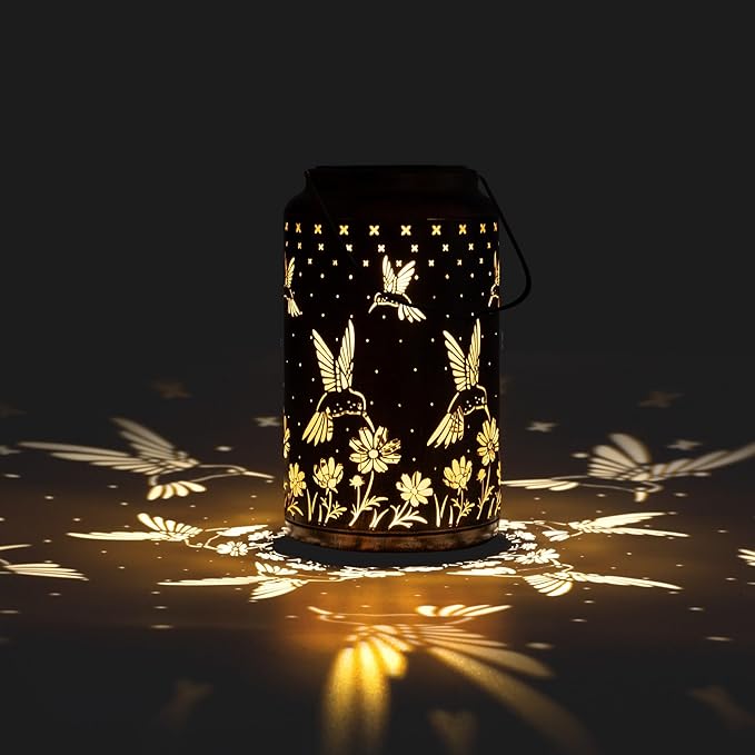 pearlstar Hummingbird Lantern Hanging Solar Lights Outdoor Decorative Solar Lantern Waterproof for Table Patio Yard Garden Lawn Landscape Lighting, Gardening Gifts for Women Mom (Hummingbird-B)