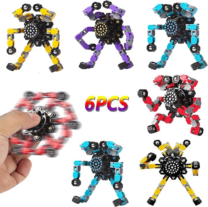 6pcs Transformable Fidget Spinners Children's Advanced Fidget Toys for Stress Relief Ideal Fidget Spinners for Sensory Toys for Boys and Girls with Autism,Party Favors