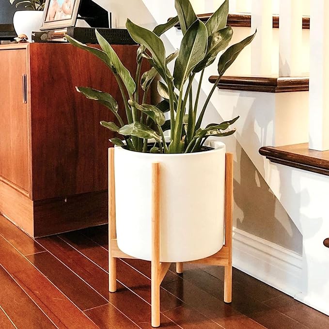 Fox & Fern Large 12 Inch Planter — Premium Lightweight Fiberstone Matte White Plant Pot w Drainage Plug; Large Indoor & Outdoor Floor Planter; 12 Inch Pots for Plants; Weather Resistant & UV Resistant