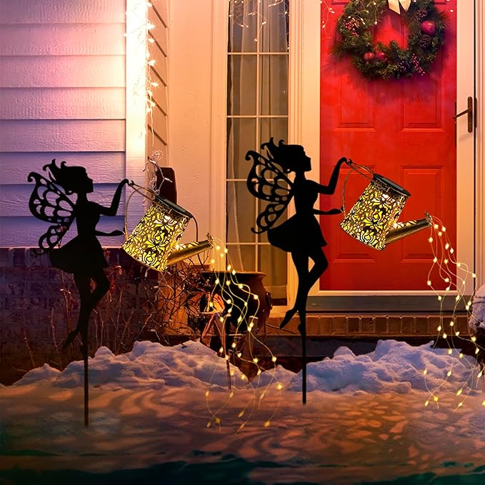 2 Pack Outdoor Decor Solar Watering Can with Cascading Lights - 24 Inch Garden Decor for Outside - Metal Outdoor Path Lights - Garden Solar Lights for Lawn Walkway Yard Decor(36 LED String Lights)