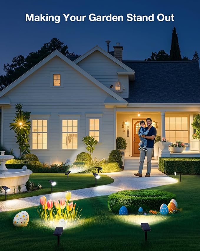 Solar Power Spotlight Outdoor Waterproof Landscape LED Accent Lighting for Yard, Tree, Plants, Walls, Path, Garden, Statues, Adjustable Brightness,Dusk to Dawn Long Lasting 6 Pack Cool White