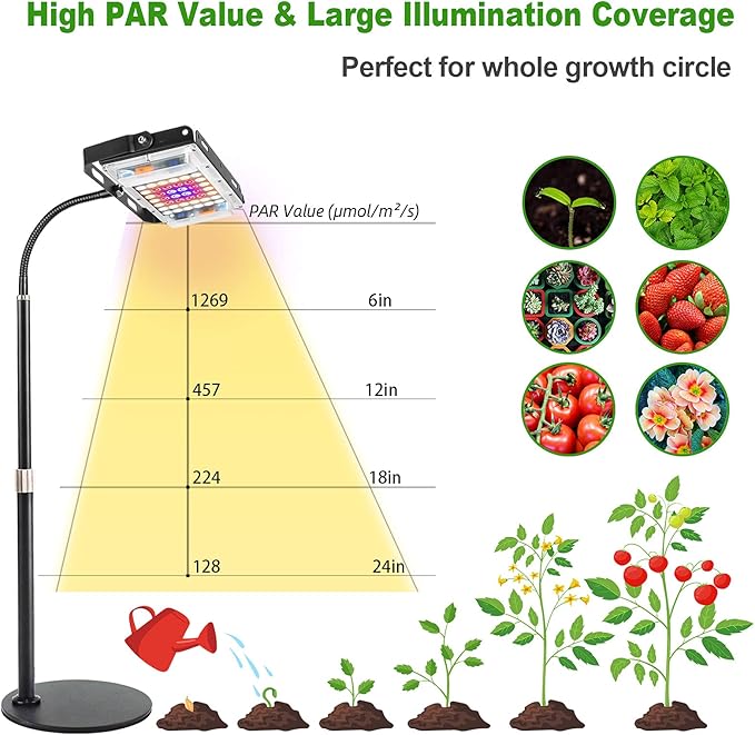 LBW Grow Light for Indoor Plants, Full Spectrum Desk LED Plant Light, Small Grow Lamp with 4H/8H/12H Timer, 6-Level Brightness, Height Adjustable, Flexible Gooseneck, Ideal for Indoor Growth