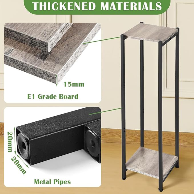 Extra Tall Plant Stand Indoor,40 Inch Plant Stands,2 Tier Metal Plant Stand with Heavy Duty Wood,Greige and Black