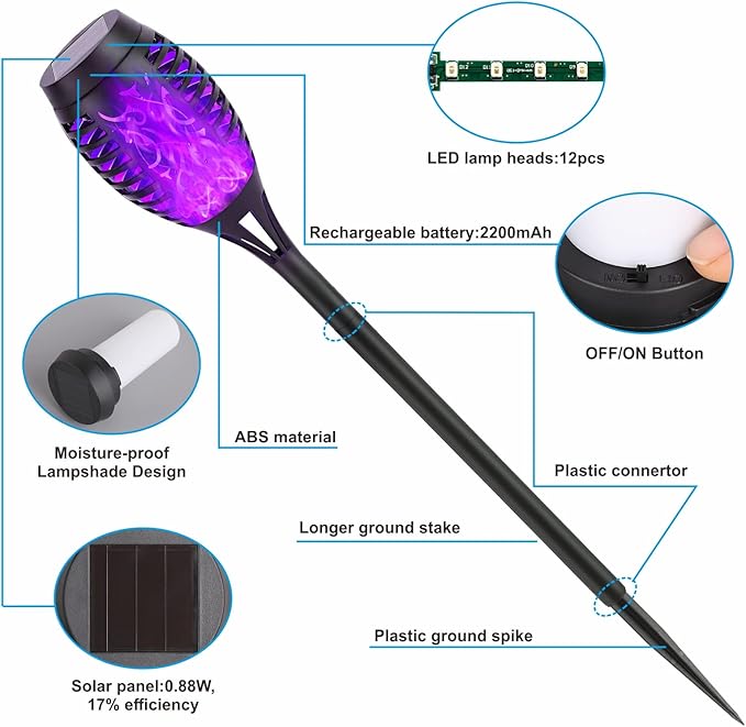 Solar Lights Outdoor, 8Pack Solar Torch Light with Flickering Flame for Garden Decor, Waterproof Outdoor Lighting Landscape, LED Flame Torches for Outside Patio Pathway Yard Decorations