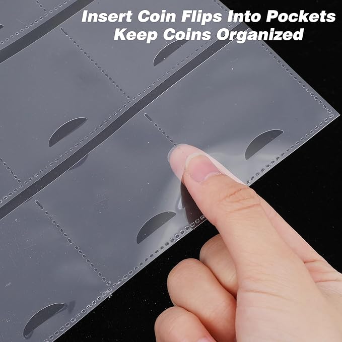 60 PCS 20-Pocket Thumb-Cut Coin Pages - Coin Pocket Pages for 2 x 2.1 Inch Cardboard Coin Holders, Collecting Sleeves for Coin Flips, 1000 Pockets for Coin Binder, Coin Collection Storage Supplies