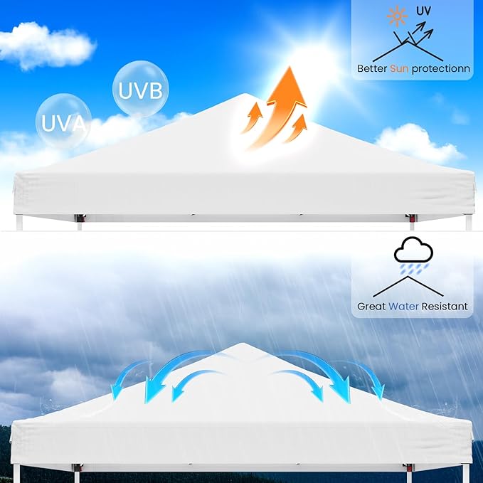 10x10ft Pop Up Canopy Tent,Heavy Duty Waterproof Folding Tent for Camping Parties Events Parties,Outdoor Canopy,Portable Sun Shelter,3 Adjustable Height(White)