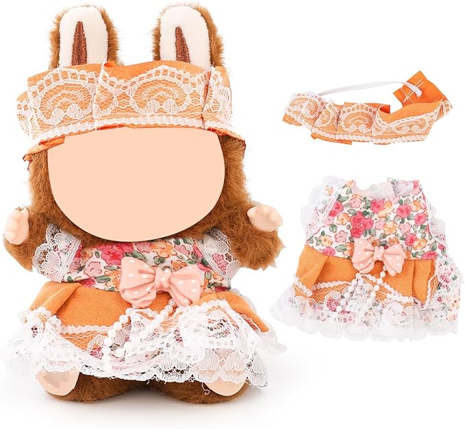 (2 Set) XMBYGY Doll Clothes for Labubu(for 17/15cm Standing/Sitting Doll)(NO Doll) - Accessories Clothes Dress up for Dolls Outfit Included Figures Clothing and Hat for Girl Woman (LB30+LB31)