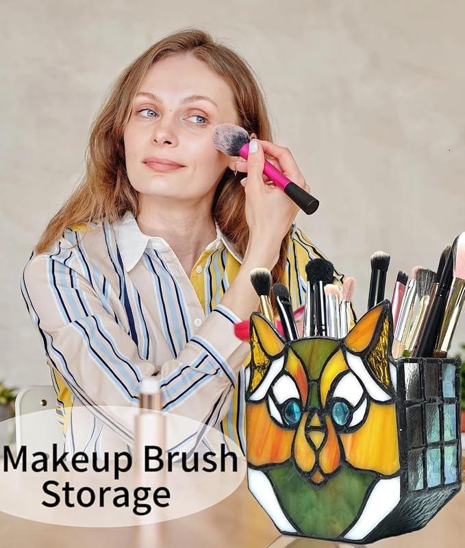 Cat Flower Pots for Indoor Plants,Stained Glass Cat Plant Displays,Cat Succulent Planter,Candle Holder Container Decoration,4.6x5.15x2.3 in (Without Succulents)