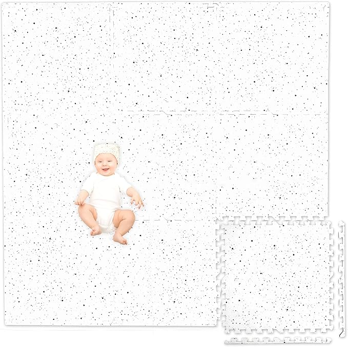 Play Platoon Non-Toxic Large Kids Play Mats for Floors, 9 Tile 72 x 72 inch - Extra-Thick Interlocking Comfortable Cushioned 24 x 24 in. Puzzle Mat with Border, Neutral Playmat Rug for Toddlers