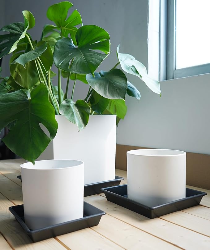 Square Plant Saucer 14 Inch 4 Pack, Plant Stand Plant Trays for Pots Heavy Duty Plastic Plant Saucers for Indoors Outdoors, Flower Pot No Holes Terracotta Plant Lover Gardening Gifts