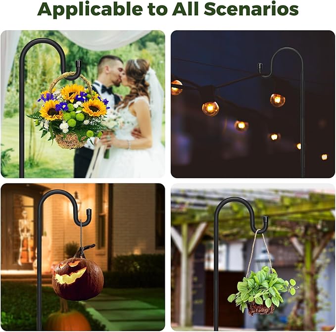 Kingsyard 2 Pack Adjustable Shepherd Hooks for Outdoor - 60 INCH Heavy Duty Bird Feeder Pole with 5 Prong Base, Hummingbird Feeder Stand, Garden Plant Baskets, Weddings Decor, Solar Light Lanterns