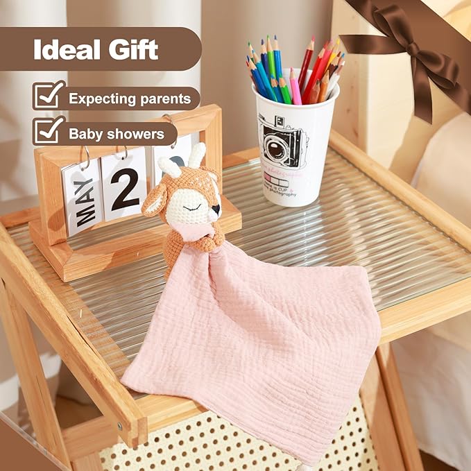 Baby Animal Plush Toys with Rattle, Baby Hand Knitted Animal Security Blankets, Soothing Toys, Gifts for Boys and Girls 12 inch