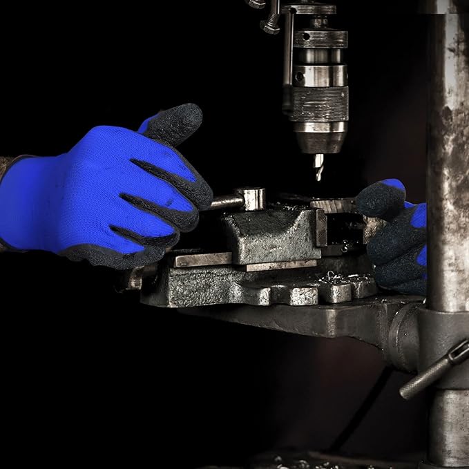 Evridwear Crinkle Latex Rubber Hand Coated Safety Work Gloves for Men Women General Multi Use Construction Warehouse Gardening Assembly Landscaping (M-Size) Blue 120 Pairs Pack