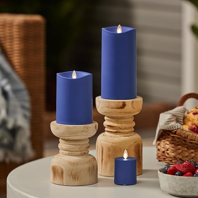 Luminara Outdoor Votive Flameless LED Candle, Vivid Ultramarine 2" x 3.2", Moving Flame Battery Operated Timer Remote Ready IPX4 Matte Plastic Finish