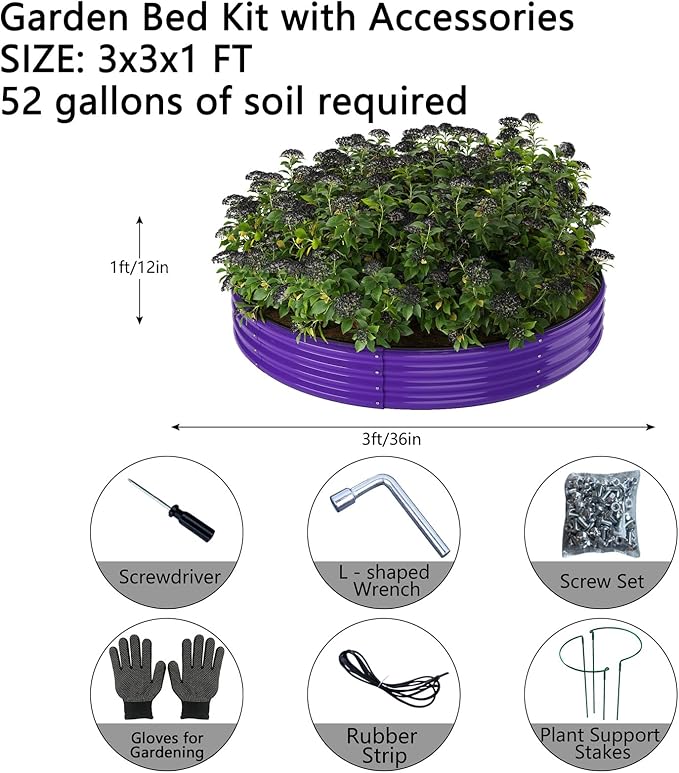 Galvanized Metal Planter Round Raised Garden Bed Kit for Gardening Outdoor,3x3x1ft Grow Garden Box Raised Flower Bed,Round Galvanized Planter Outdoor Large Metal Fire Pit Ring