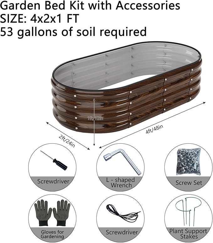 Galvanized Metal Raised Garden Bed Kit for Gardening Outdoor Planter Grow Garden Box Raised Flower Bed Galvanized Planter Outdoor Brown 1PC