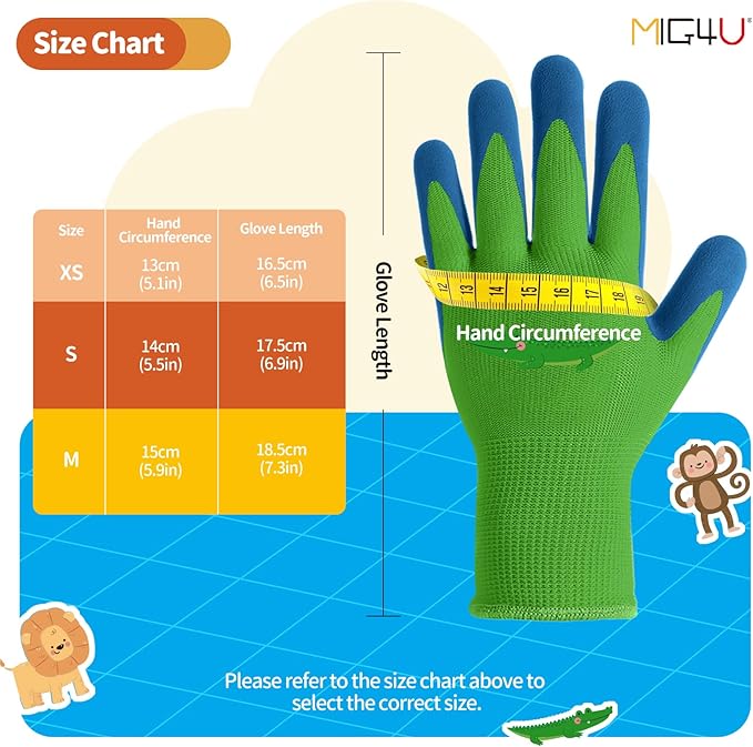 MIG4U Kids Gardening Gloves 3 Pairs, Rubber Coated Yard Work Gloves Waterproof Durable for Boys and Girls