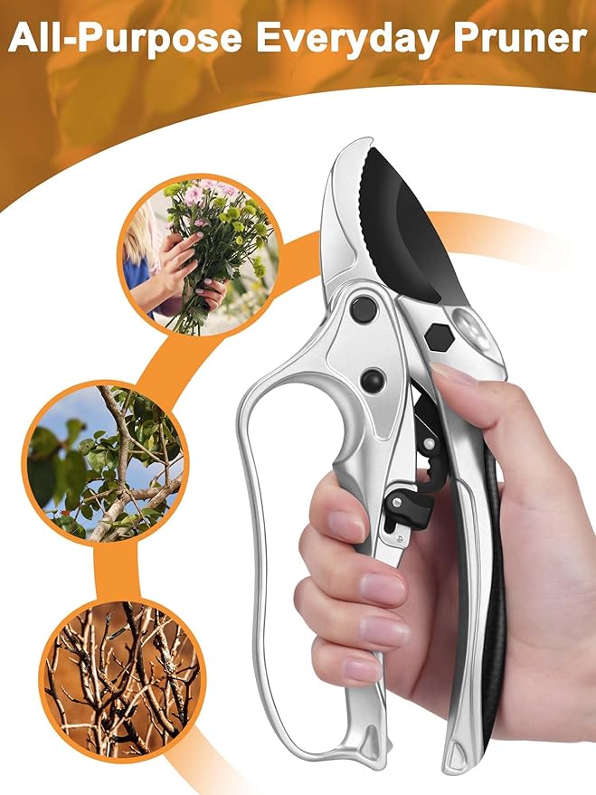 Ratchet Anvil Pruning Shears for Gardening Heavy Duty, Labor-Saving Design Garden Clippers for Arthritis Weak Hands, 3/4" Cut Capacity Branch Cutter for Tree Trimming, Flower, Rose, Plant