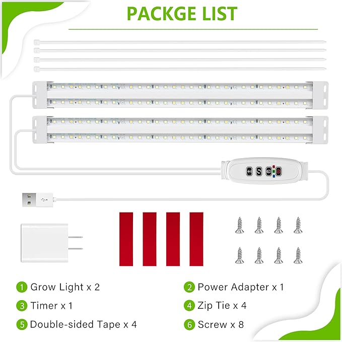 FOXGARDEN Dual-Row Grow Light Strip for Indoor Plants Full Spectrum, 480 LEDs Plant Lights for Indoor Growing with 4/8/12H Timer, Strip Grow Light for Indoor Plants, 10 Dimmable Levels, 2 Pack