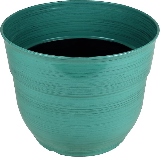 Garden Elements Indoor/Outdoor Glazed Brushed Happy Plastic Planter, Large, Dark Aqua, 15" (Pack of 2)