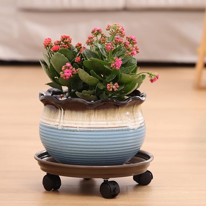 7 Packs Plant Caddy with Wheels 11.8" Plastic Rolling Plant Stands Heavy-duty Plant Dolly with Casters Indoor Outdoor Wheeled Plant Roller Base Large Planter Saucers Plant Mover